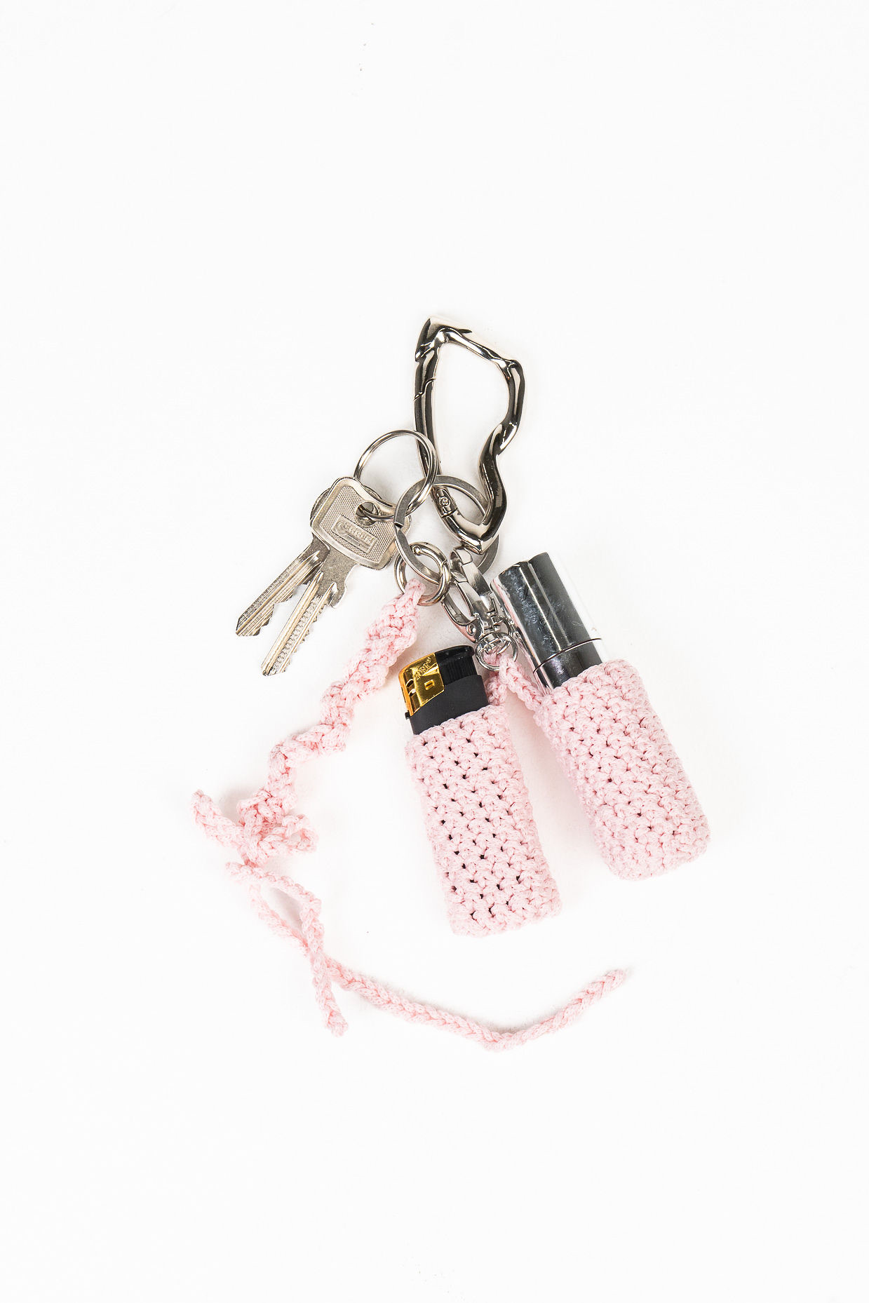 Keychain with Lighter Case, Lipgloss Case & Bow – Pink